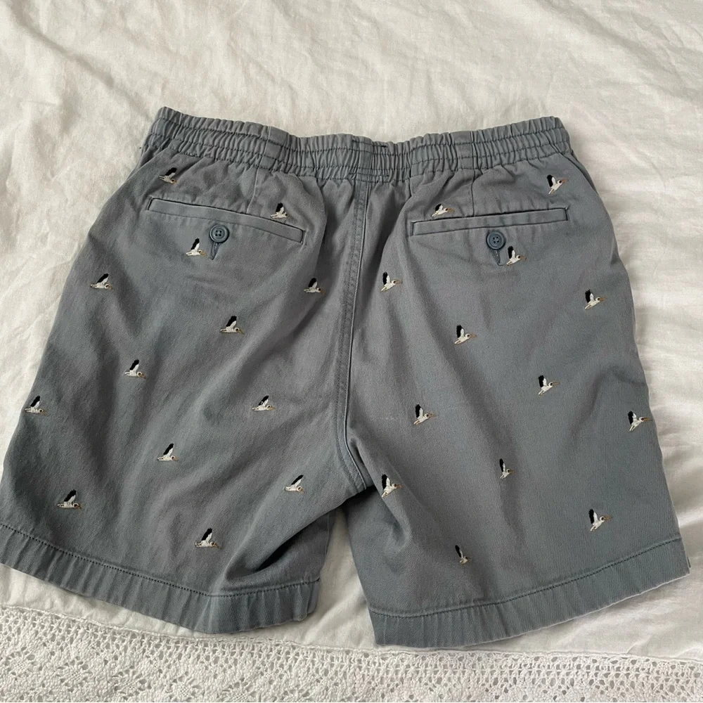 J. Crew SMALL Dock Shorts Blue Pelican Embroidered Print Drawstring Waist